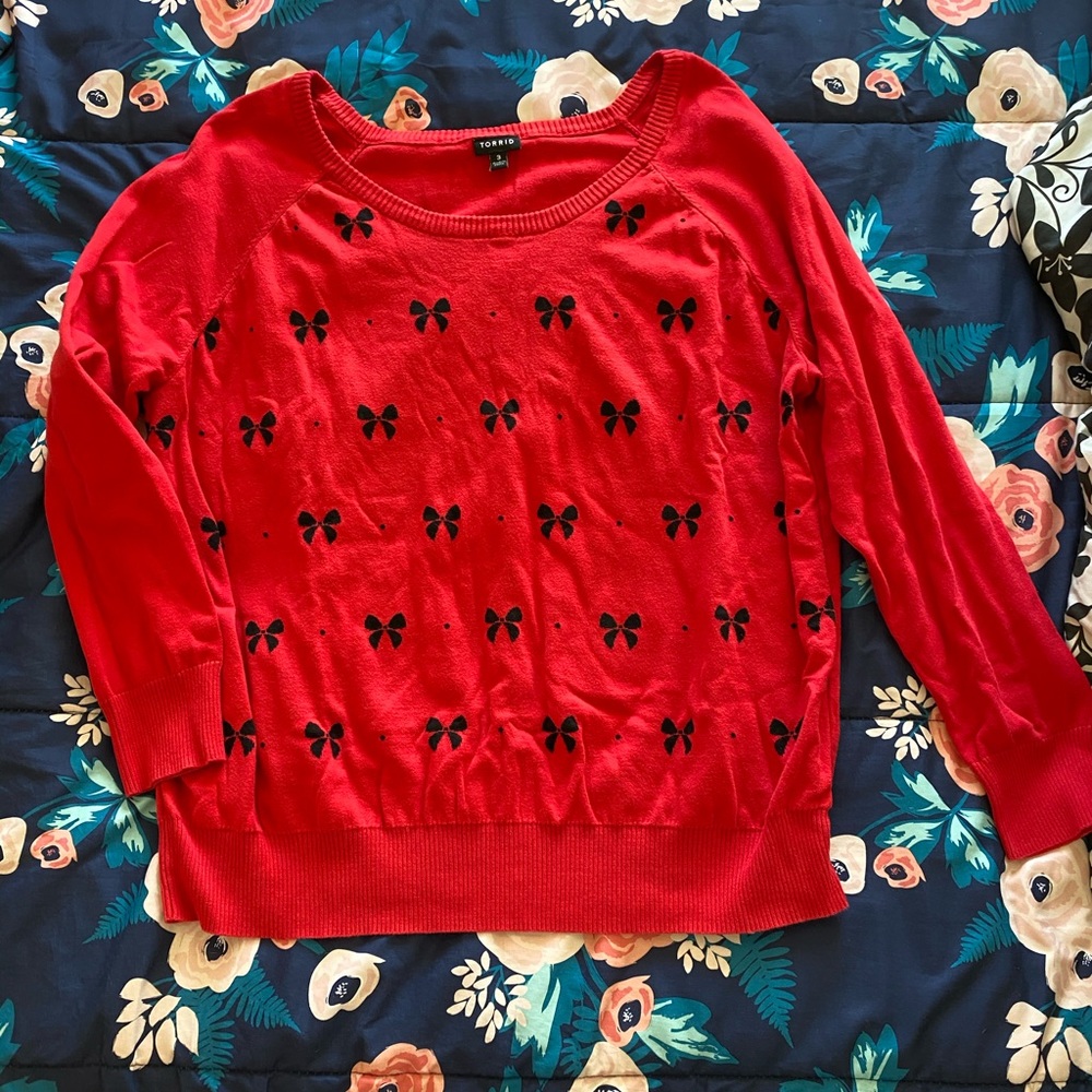 Torrid red sweater with black bows